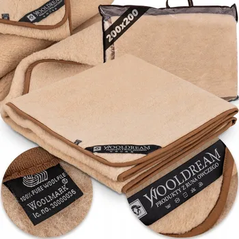 Prostěradlo KOC WEŁNIANY VELKÁ TEPLÁ PŘEHOZ VLNA MERINO AUSTRÁLSKÁ ECRU 200x200