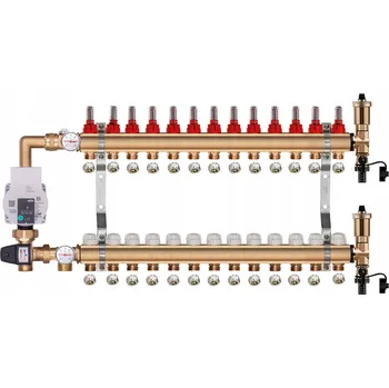 rozdělovač topení Mosazný rozdělovač pro podlahové topení 13 okruhů s ČERPADLOVOU SKUPINOU WILO + PEX SPOJKY
