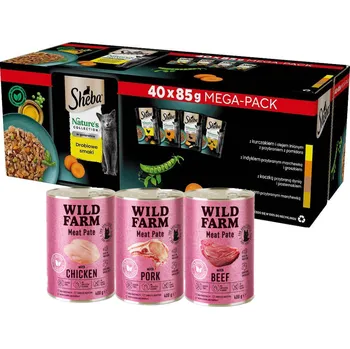 Krmivo pro kočku Sheba Nature's Collection Poultry Jelly Flavours - vlhké krmivo pro kočky 40x85g + WILD FARM Pate 3x400g