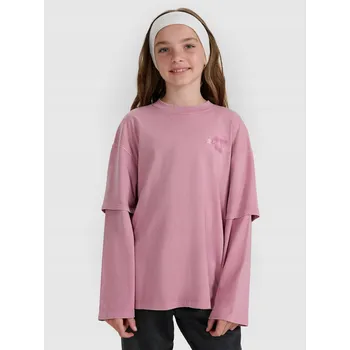 Dívčí oversize tričko s dlouhým rukávem a sepraným efektem - růžové
