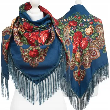 Šála Velký Dámský Folklórní Šátek Šála Lidový Goralský Třásně Etno Květiny
