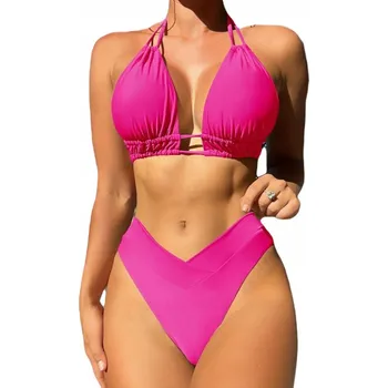 Dámské plavky PLAVKY BIKINI S VYSOKÝM PASEM DVOUDÍLNÉ ZAVAZOVACÍ KOSTÝM M