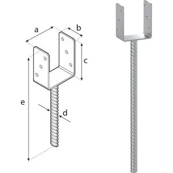 Tesařské kování DOMAX PS 500 zapuštěná patka sloupku typu U na dlouhé tyči Žárový zinek (ZNO) PS 500 / 100 U - 101 x 60 x 124 x 4.0 mm (1 ks)