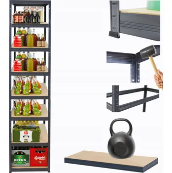 Dílenský regál Kovový regál do skladu HELIOS 270x50x50 cm, 8 polic, nosnost 175 kg/police, kombinovatelný