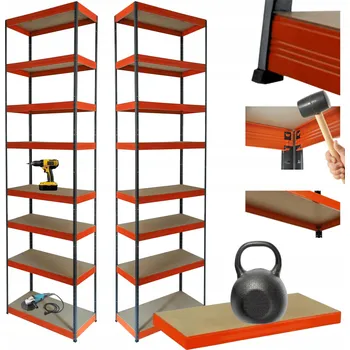 Dílenský regál Kovový regál skladový stojan HELIOS 270x50x50cm 8 polic x 175kg ZÁTĚŽOVÝ