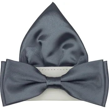 Motýlek Šedý pánský motýlek lesklý s kapesníčkem