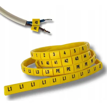 Značky na kabely a vodiče, čísla 1-50 a značky fází, 100 kusů