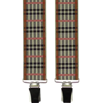 Kšandy Béžové kárované pánské široké kšandy