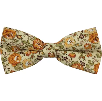 Motýlek Světle béžový dětský bavlněný motýlek s žluto oranžovými květy