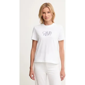 Dámské tričko Bavlněné tričko Calvin Klein Jeans dámské, bílá barva, LV047D210G 00X, vel. S