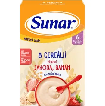Kojenecká výživa Sunar Mléčná kaše 8 cereálií jahoda/banán 6m+ 210g