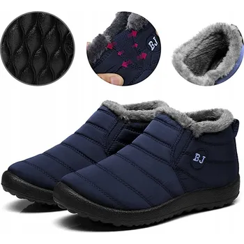Dámská zimní obuv ZIMNÍ BOTY KOTNÍKOVÉ BOTY ZATEPLENÉ SNĚHULE VODĚODOLNÉ TMAVĚ MODRÉ UNISEX 45