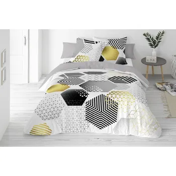 Povlečení Povlečení saténové 160x200 geometrický vzor šedá žlutá