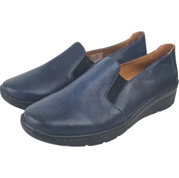 Dámské polobotky S 1840 - 436 kožené dámské tmavě modré zdravotní polobotky na klínku i pro široké nohy; doprodej 37