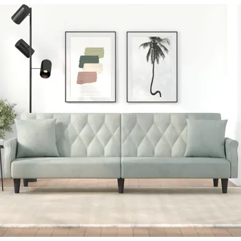 Pohovka vidaXL Rozkládací pohovka s područkami světle šedá samet