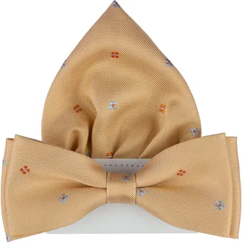 Motýlek Světle meruňkový pánský motýlek s kvítky včetně kapesníčku