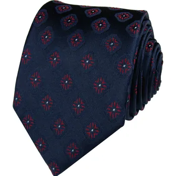 Kravata Tmavě modrá pánská hedvábná kravata s vínovým vzorem