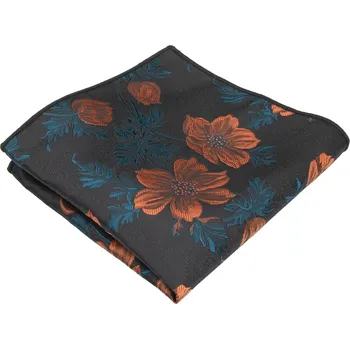 Látkový kapesník Černý pánský kapesníček s cihlovým květinovým vzorem
