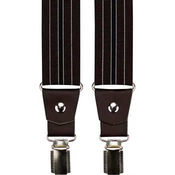 Kšandy Hnědé pánské široké kšandy s pruhy a pravou tmavě hnědou kůží