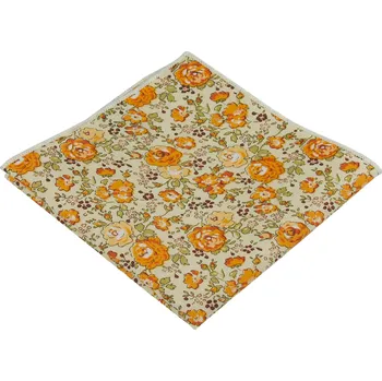 Látkový kapesník Světle béžový pánský kapesníček s žluto oranžovými květy