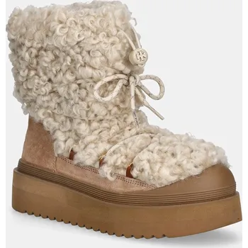 Dívčí sněhule Sněhule Tory Burch Mellow Shearling Lace Up Boot 170577.200 béžová 80X, EUR 38