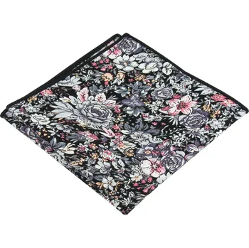 Látkový kapesník Černý pánský kapesníček šedo růžovými květy