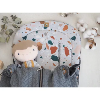 SET Podložka prodloužená (Terrazo, brown fleece) + copánková deka (dark grey, černý fleece)