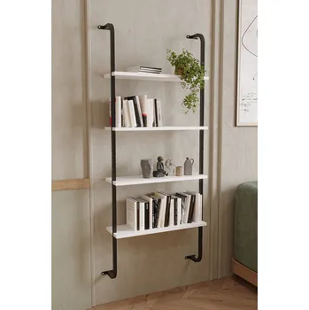 Knihovna Nástěnná kovová knihovna MARI - 4 police - bílá