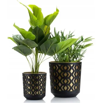 Květináč Květináč plast černý, žlutý HowHomely 19,5 cm x 19,5 x 20,1 cm