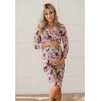 Těhotenské šaty Těhotenské a kojicí šaty Grow With Me – starorůžové květinové, 3/4 rukáv Velikost: L