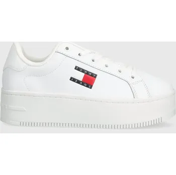 Pánské tenisky Kožené sneakers boty Tommy Jeans TJW FLATFORM ESS EN0EN02518 bílá 00X, EUR 40