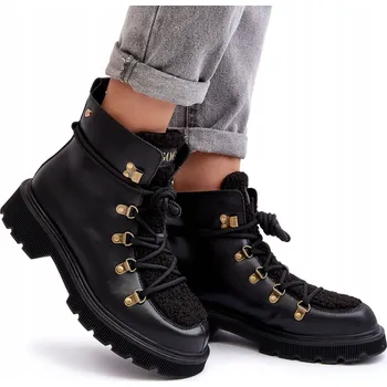 Dámská zimní obuv TRAPERY KOTNÍKOVÉ BOTY ZATEPLENÉ KOŽENÉ GOE MM2N4082 ČERNÉ 37