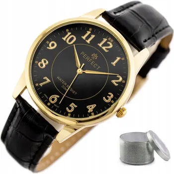 Hodinky Perfect pánské hodinky LARY číslice klasické černé kožené + BOX