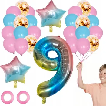 Balónek SADA BALÓNKŮ K 9. NAROZENINÁM 29 KS DUHOVÝ JEDNOROŽEC