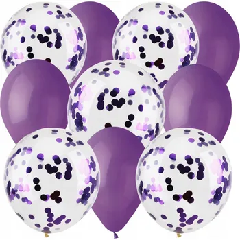 Balónek SADA FIALOVÝCH BALÓNKŮ 10 kusů S KONFETAMI NA NAROZENINY