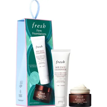 fresh Firm Foundations fresh Soy Face Cleanser odličovací čisticí gel 50 ml + fresh Black Tea Advanced Age Renewal Cream hydratační krém proti stárnutí 30 ml