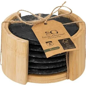 Podtácek 5five simply smart Sada 6 podtácků na sklenice z břidlice s černým organizérem