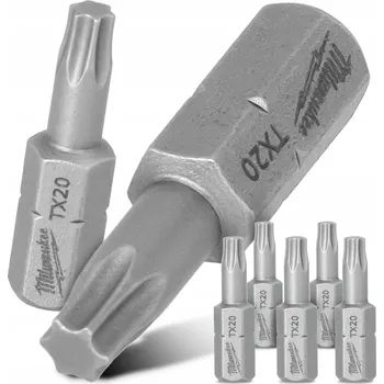 Bit 5x BIT Šroubovací TORX TX20 25 mm Bity MILWAUKEE Magnetický hrot KRÁTKÝ