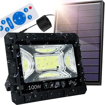 Solární LED reflektor 100W s halogenem pro osvětlení stromů v zahradě + dálkové ovládání