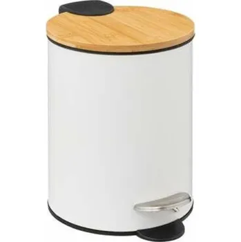Odpadkový koš Koupelnový odpadkový koš Modern 3l bílý kovový s bambusovým víkem a pedálem 5five