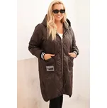 Tmavě hnědá dámská plus size prošívaná bunda s kapucí a manžetami Velikost: ONE SIZE