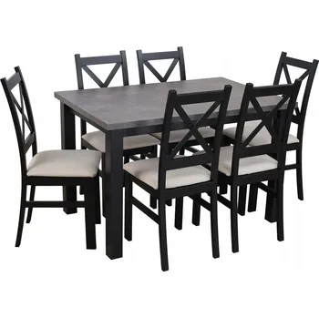 Jídelní set Jídelní set: stůl do kuchyně 120x80 cm a 6 židlí do jídelny M005-6 Černá/Beton