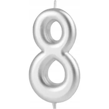 Dortová svíčka NAROZENINOVÁ SVÍČKA ČÍSLICE 8 OSMI STŘÍBRNÁ 10 cm