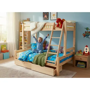Dětská postel Dětská patrová postel s rozšířeným spodním lůžkem z masivu ROBUST 8X8 6A - 200x90 cm (Bezbarvý ekologický lak, 120 cm)