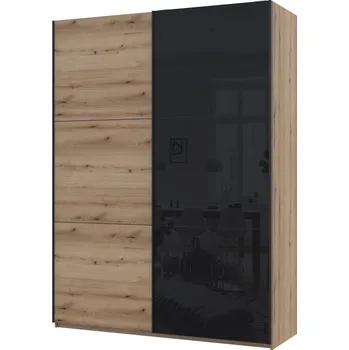 Šatní skříň Skříň s posuvnými dveřmi G-Caiser 2dveřová: DTD + sklo, 180 cm, dub evoke / černá