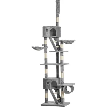 PawHut škrabadlo pro kočky 240-260 cm vysoké sisalové šplhací stromy světle šedé levně pro milovníky koček | Aosom.de