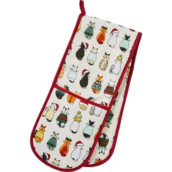 Chňapka Kuchyňská dvojitá rukavice Christmas Cats Red