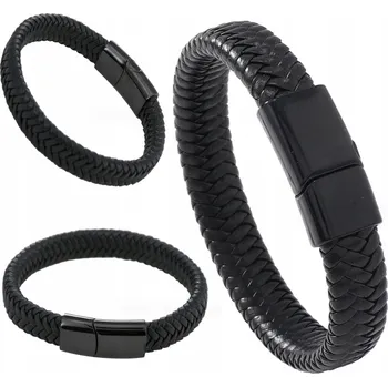 Náramek PÁNSKÝ NÁRAMEK RUČNĚ PLETENÝ KOŽENÝ ČERNÝ