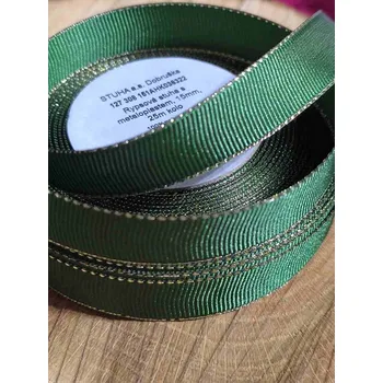 Stuha Rypsová stuha s metaloplastem šíře 15 mm barva zelená zlatá