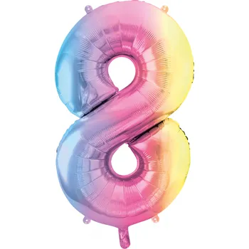 Balónek Fóliový balónek číslo 8 pastelová duhová 86 cm